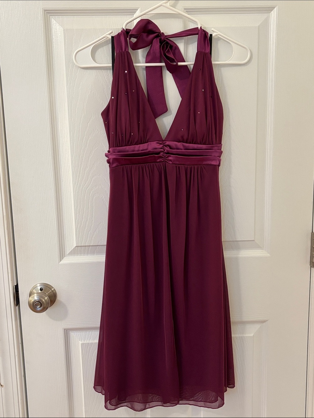 Taboo Plum Halter Midi Dress with Tie Neck